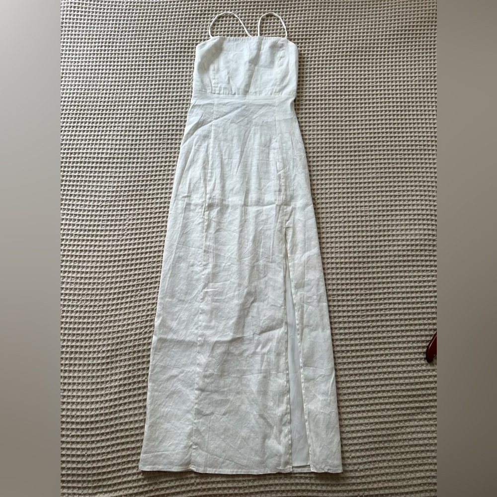 Zara White Linen Maxi Dress with Slit